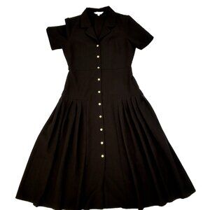 Nanette Lepore Pleated Short Sleeve Midi Dress Womens Size 6 Modest Academia